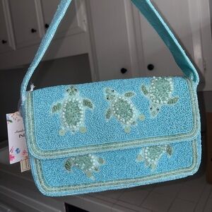 Beaded Sea Turtle Design Shoulder Bag